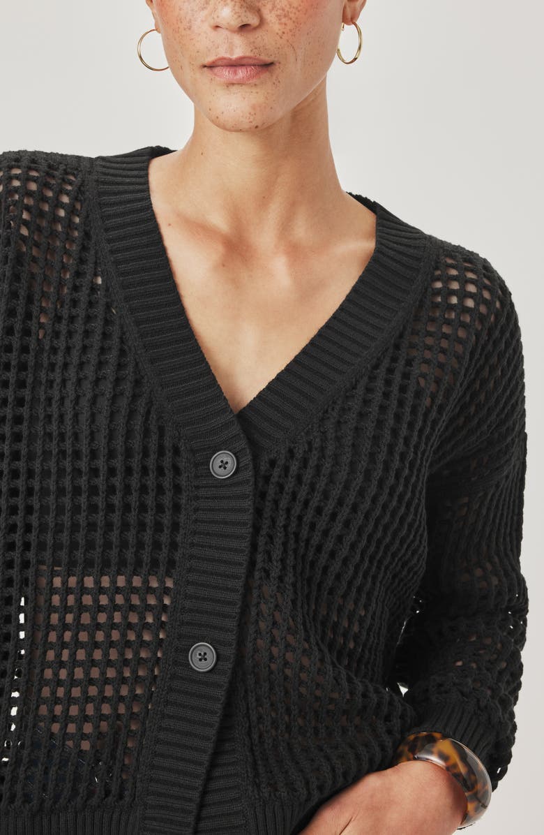 Splendid Camellia Openwork V-Neck Cotton Blend Cardigan, Alternate, color, Black