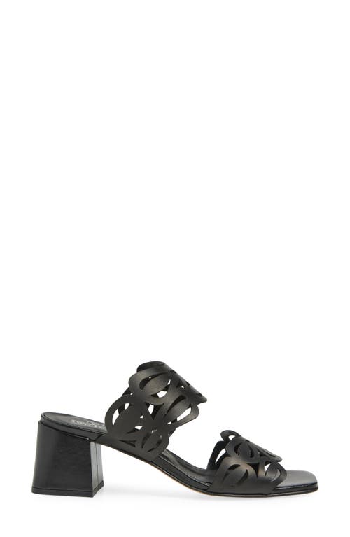 2 Twin Hearts Laser Cutout Slide Sandal In Black