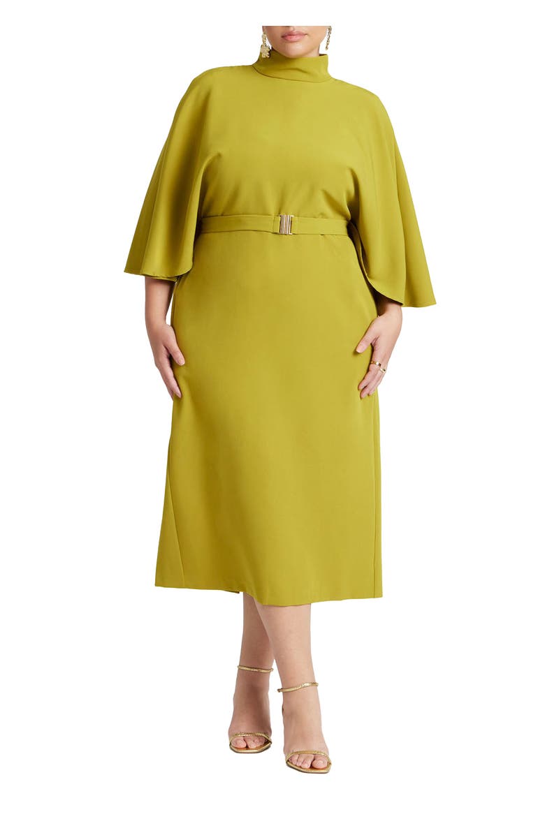 ELOQUII Cape Sleeve Belted Midi Dress, Main, color,