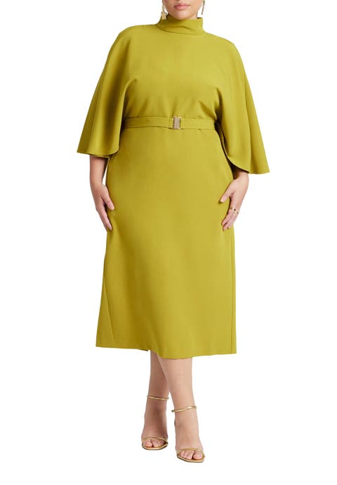 Cape Sleeve Belted Midi Dress