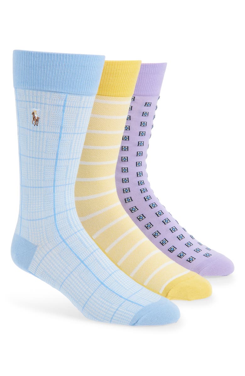 Polo Ralph Lauren Assorted 3-Pack Geometric & Stripe Dress Socks, Main, color, Blue Multi