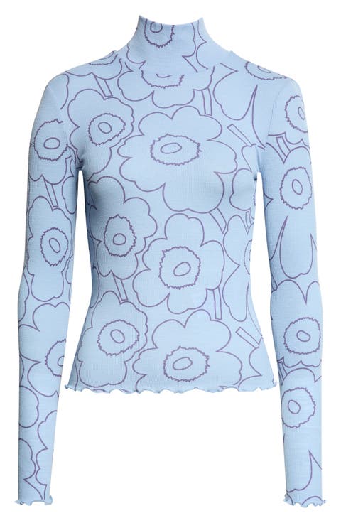 Hily Pirto Uniko Abstract Floral Rib Knit Wool Turtleneck