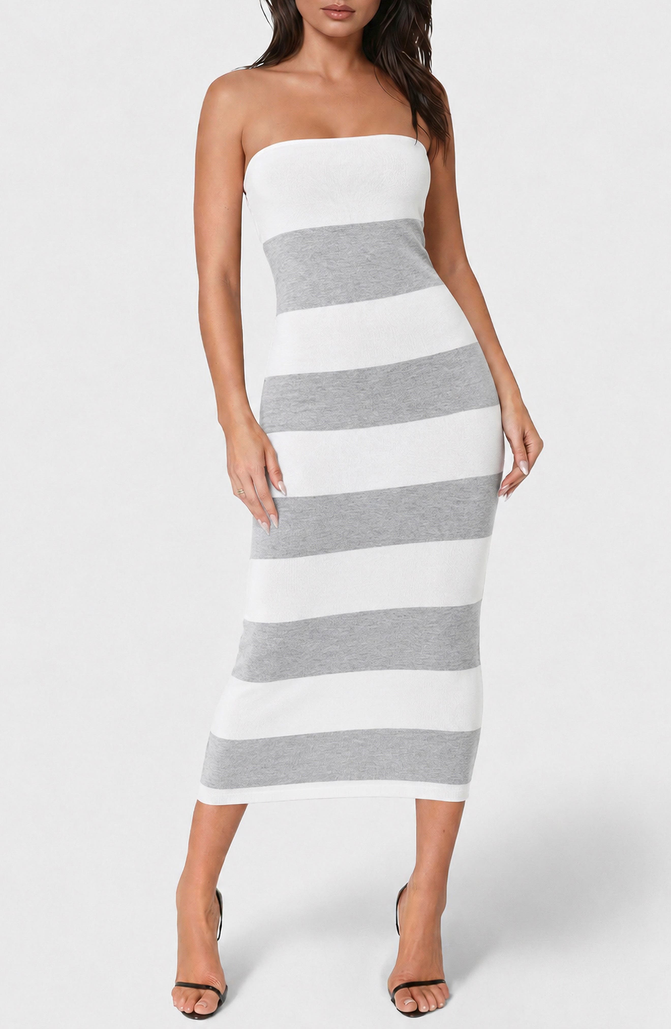 Stripe Strapless Midi Dress