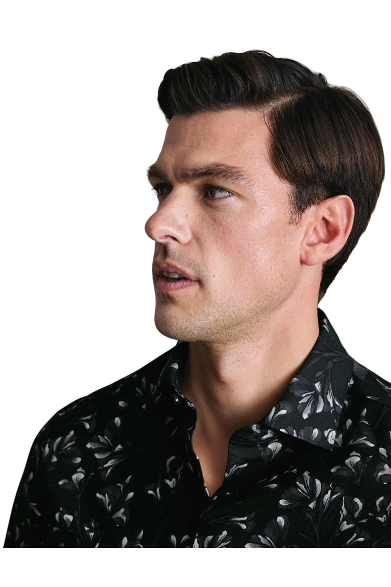 Non-Iron Stretch Floral Print Shirt, Alternate, color, Black