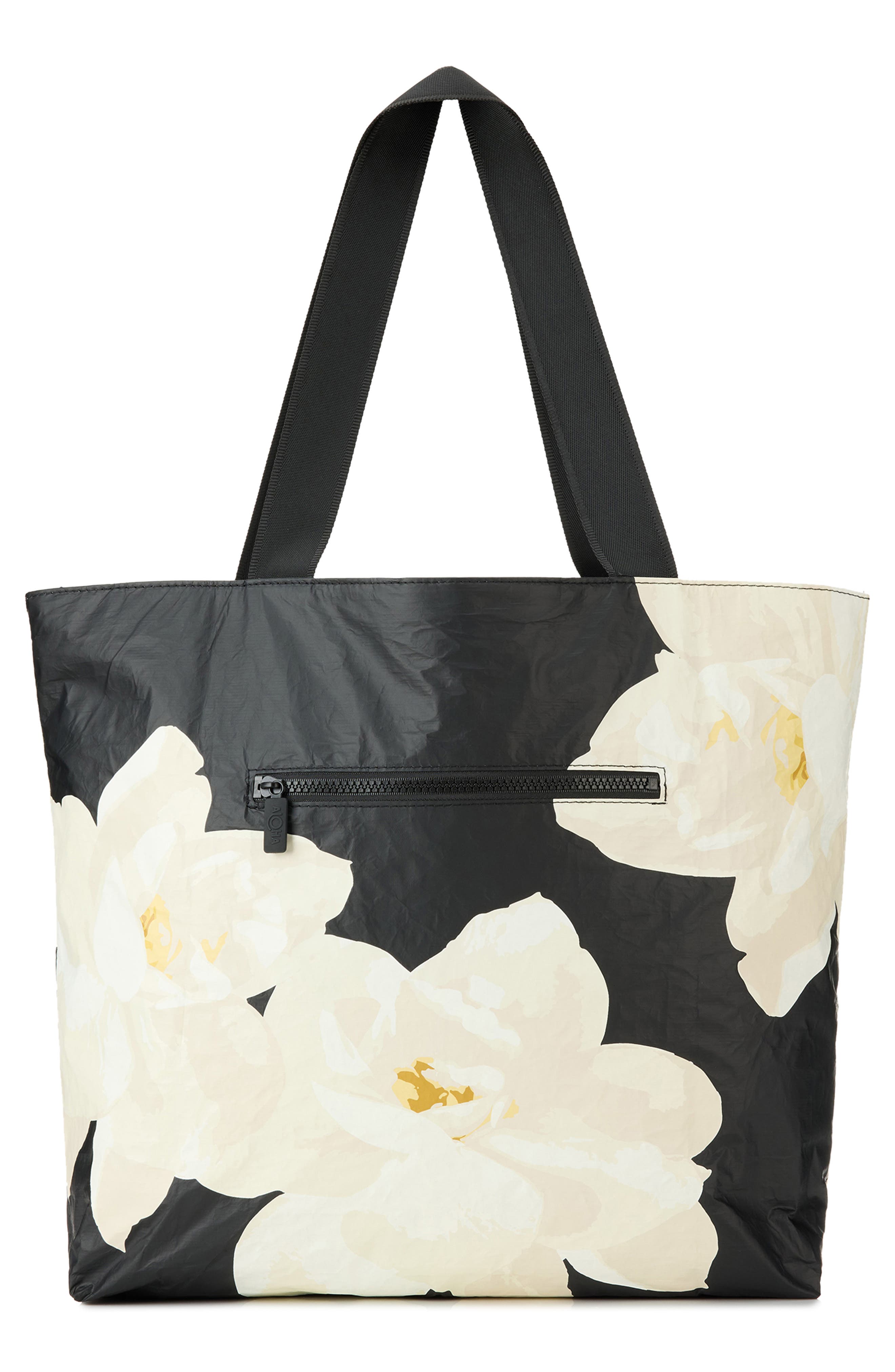 Aloha Collection Day Tripper Mohala Water Resistant Tote, Alternate, color, Snow/ Black