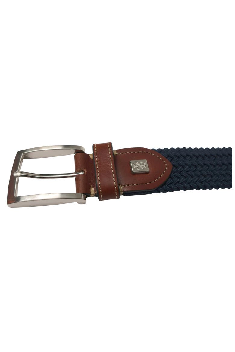 Stretch Braid with Full Grain Leather Tips, Alternate, color, Navy