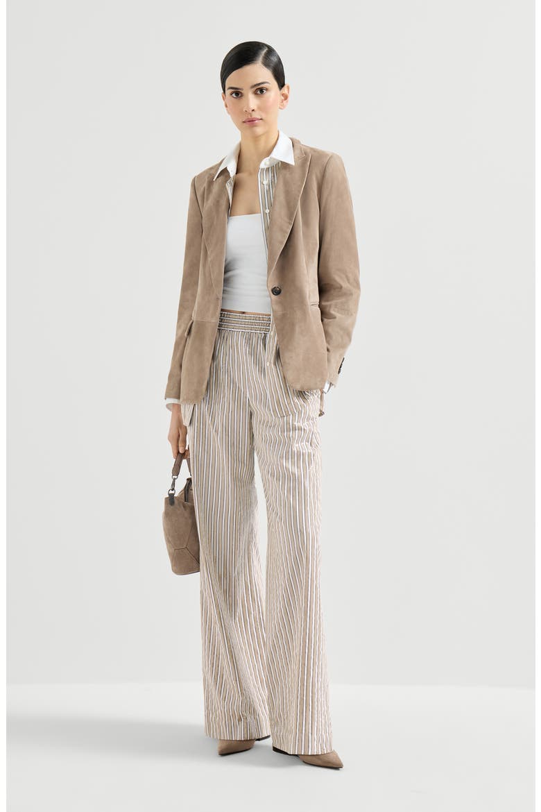 Dazzling stripes pyjama-style trousers, Alternate, color, Beige