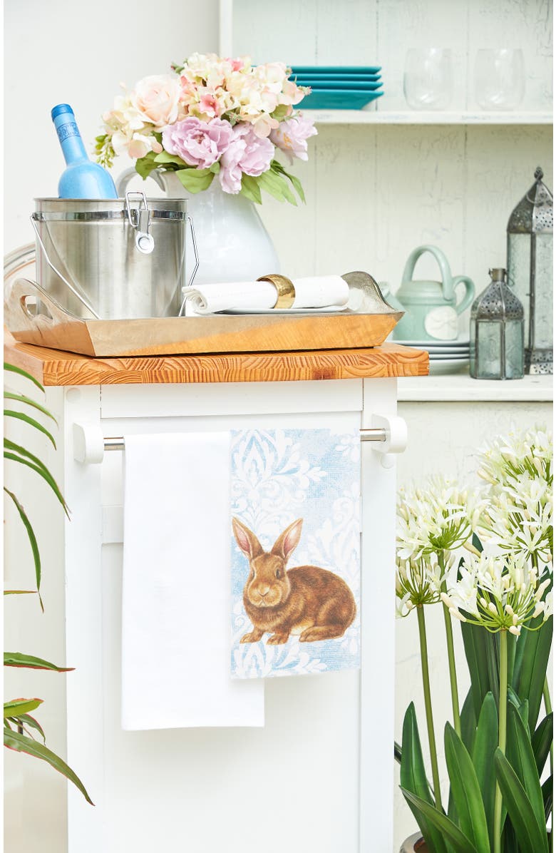 C&F Home Damask Blue Easter Bunny Rabbit Cotton Kitchen Dishtowel, Alternate, color, Blue