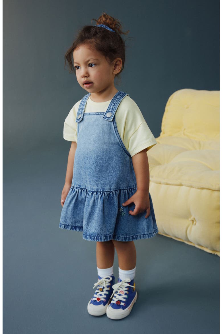 kids denim dress Girl's Button Up Tiered Denim Dress