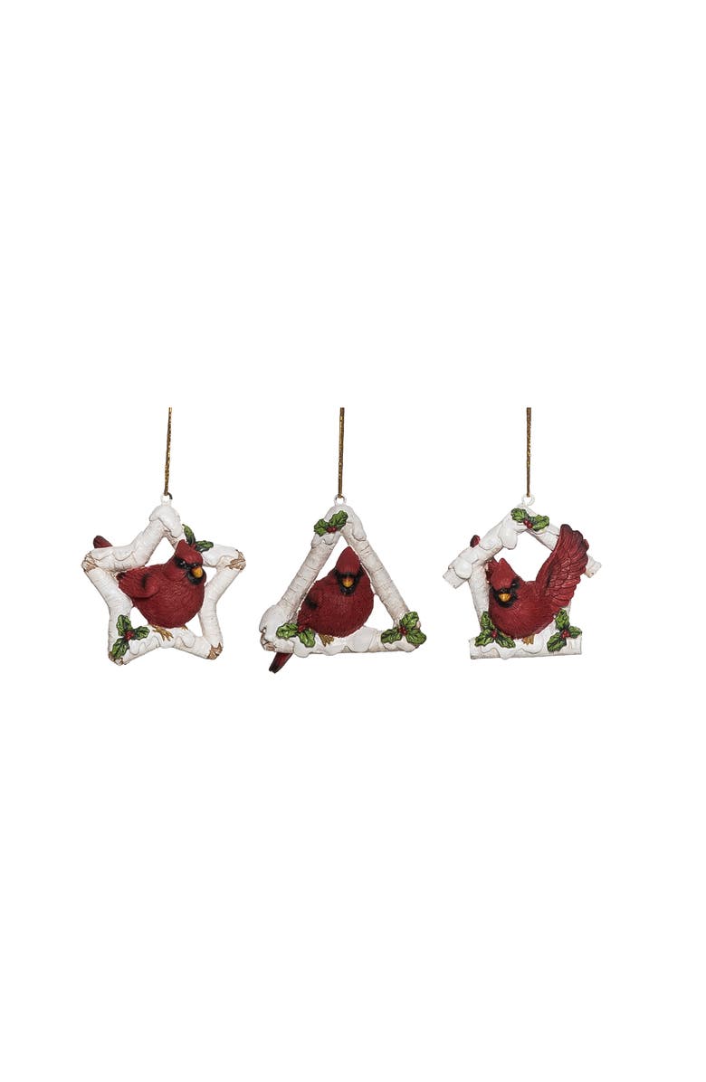Transpac Resin Birch Branch Cardinal Ornament Set of 3 Christmas Decor, Main, color, Multi