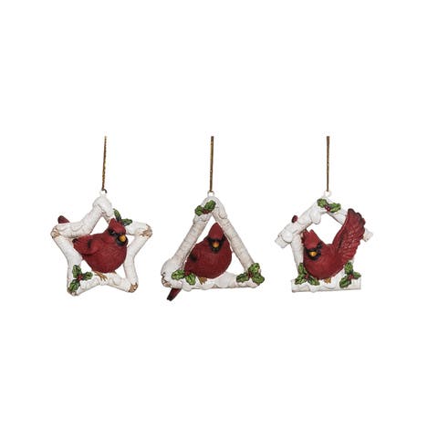 Resin Birch Branch Cardinal Ornament Set of 3 Christmas Decor