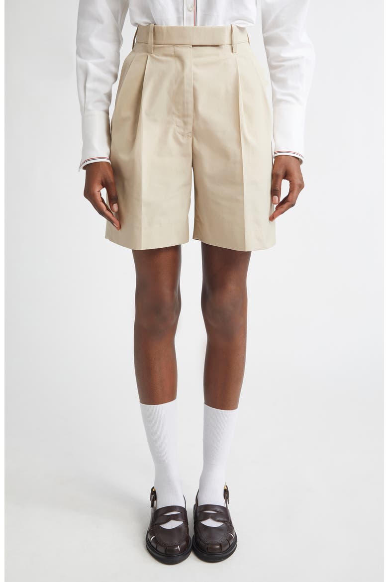High Waist Double Pleat Shorts, Main, color, KHAKI