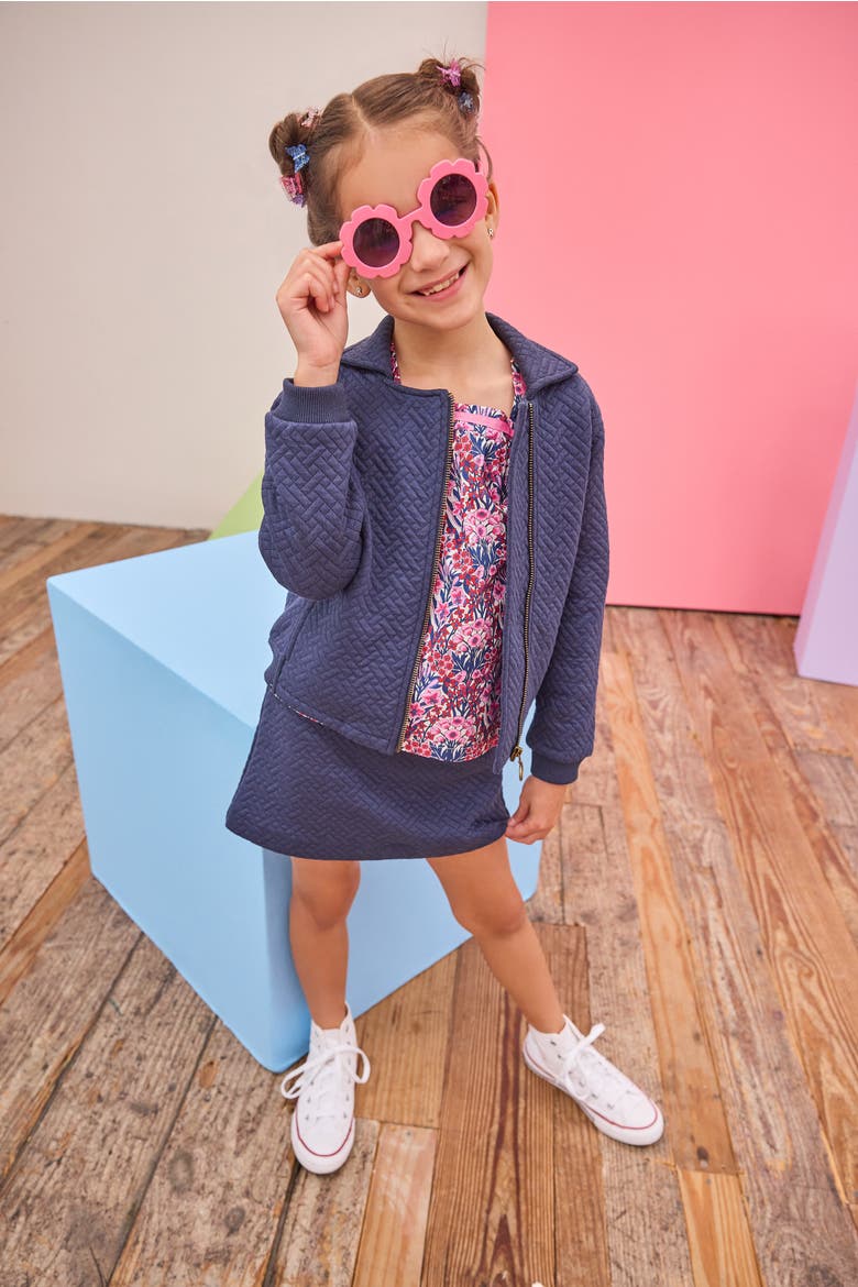 Kids' Quilted Moto Jacket, Alternate, color, Navy Trellis
