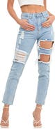Grey Lab Cutout Ripped High Waist Slim Straight Leg Jeans