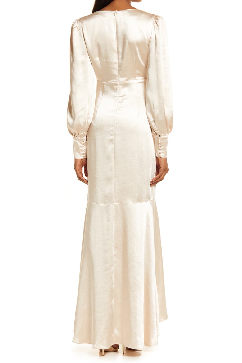 Aleah Long Sleeve Satin Gown, Alternate, color, PEARL