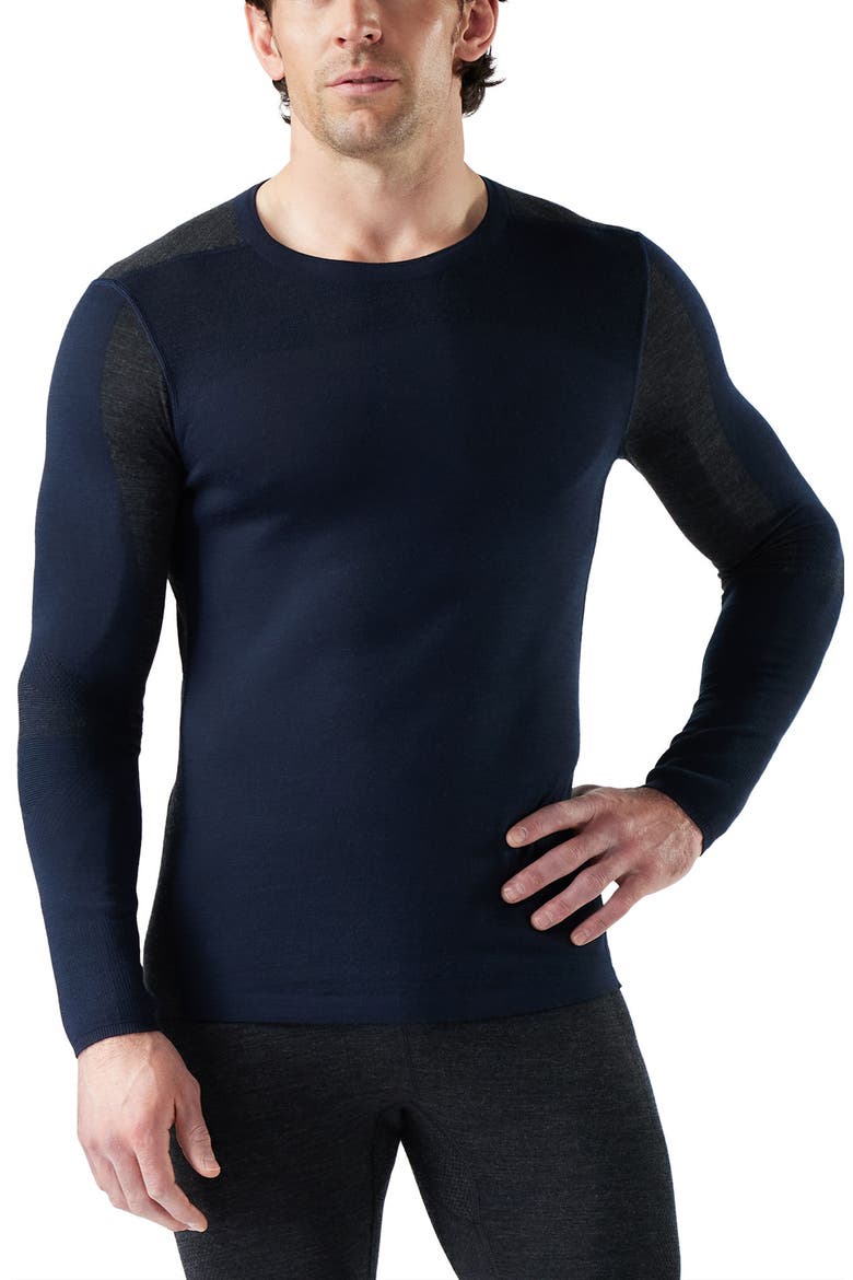 Intraknit™ Thermal Merino Base Layer Colorblock Crewneck Long Sleeve Shirt, Main, color, DEEP NAVY-CHARCOAL