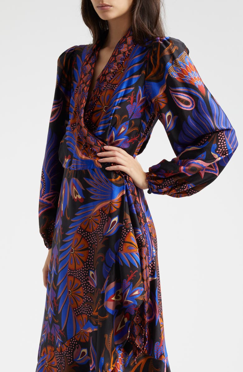 FARM Rio Heart Forest Asymmetric Hem Long Sleeve Wrap Dress, Alternate, color, 