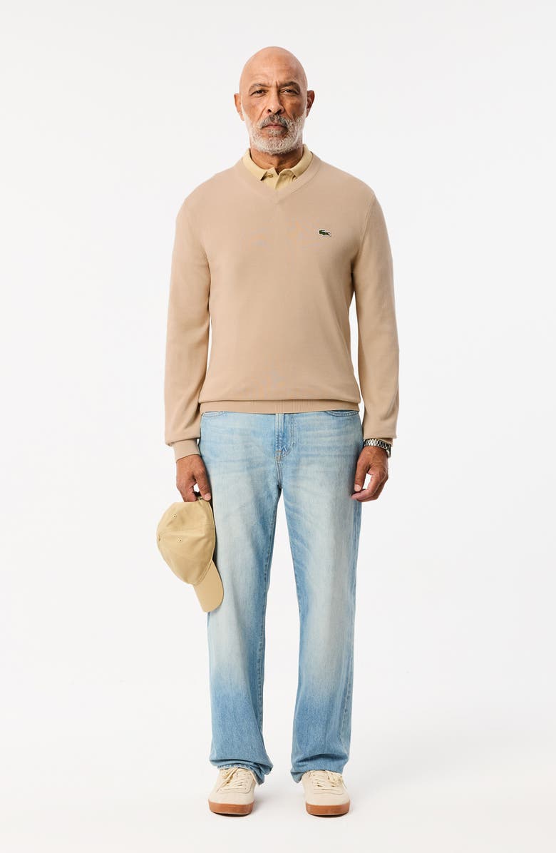 Lacoste V-Neck Cotton Sweater, Alternate, color, Viennese