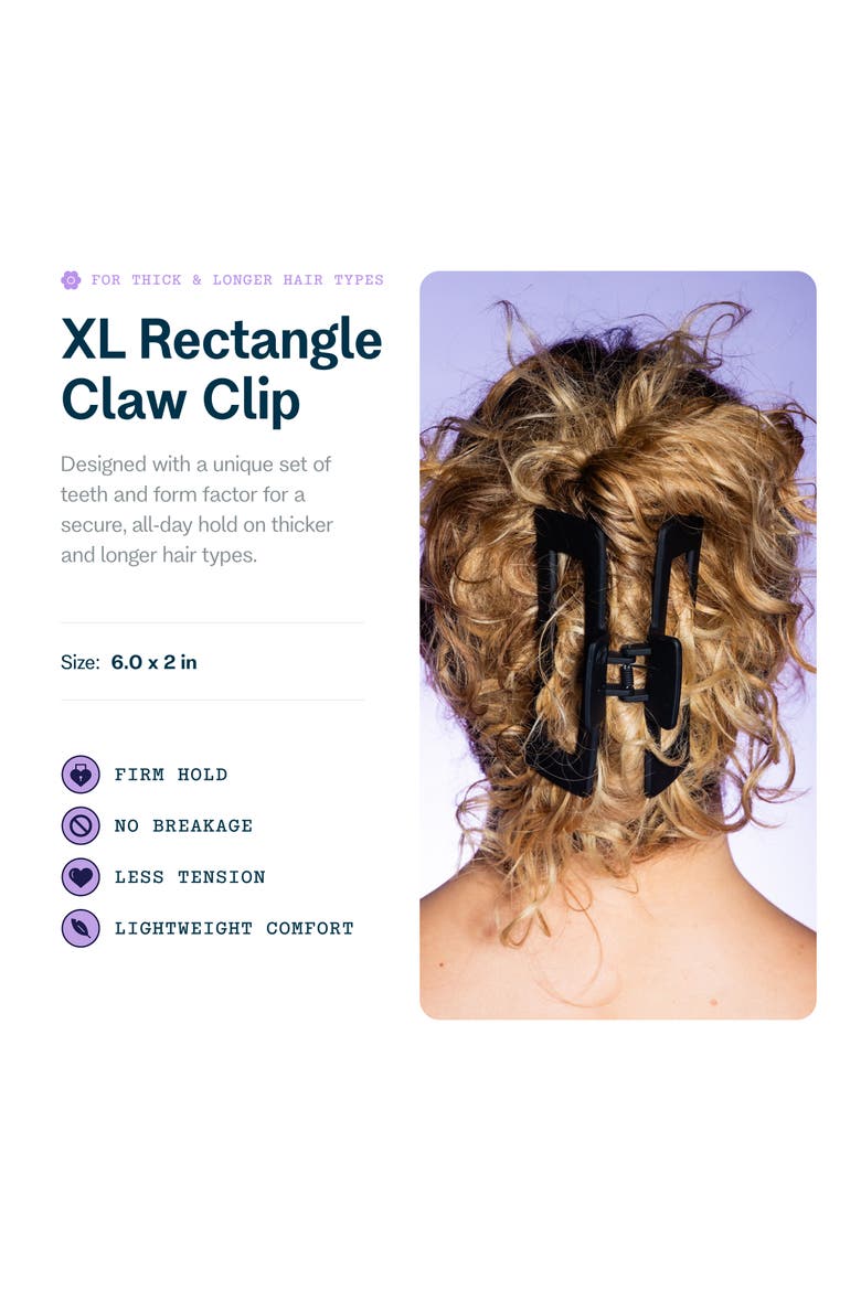 XL Rectangle Claw Clip for Thick Hair, Alternate, color, Black