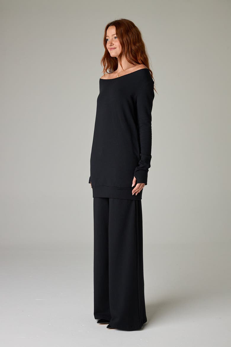 Masai Mara Eco-Luxe Fleece Open-Neck Tunic/Dress - Cloud-Soft Comfort, Alternate, color, Coal Black