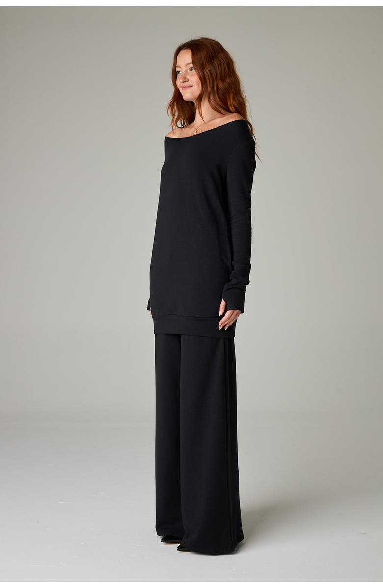 eavolu Masai Mara Eco-Luxe Fleece Open-Neck Tunic/Dress - Cloud-Soft Comfort, Alternate, color, Coal Black