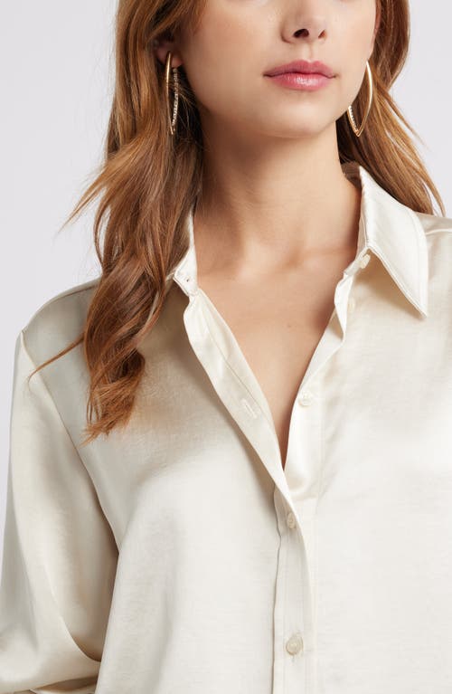 Open Edit Satin Button-up Shirt In Ivory Dove
