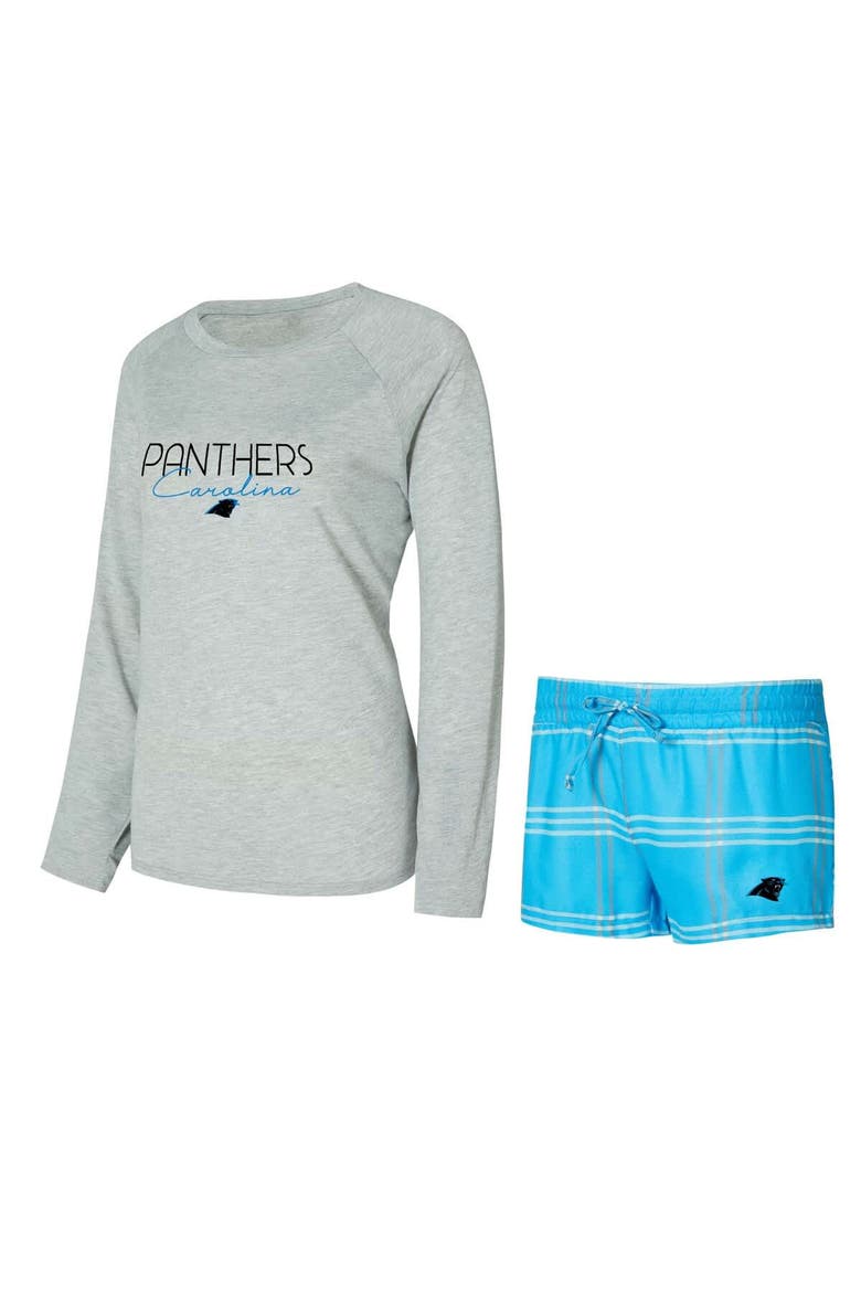 Women's Concepts Sport Blue/Gray Carolina Panthers Petition Raglan Long Sleeve T-Shirt and Shorts Set, Main, color, Blue