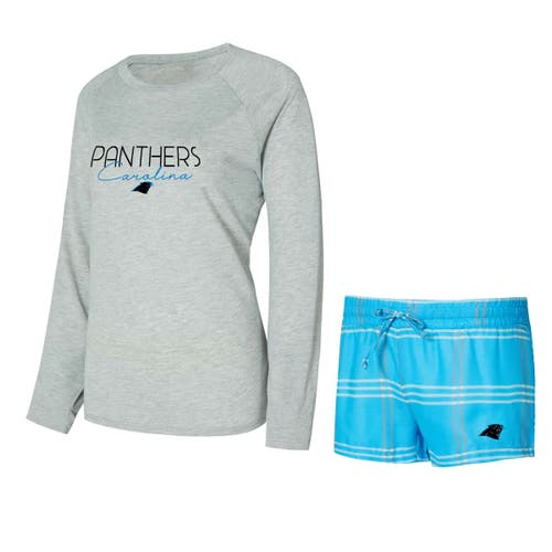 Concepts Sport Blue/gray Carolina Panthers Petition Raglan Long Sleeve T-shirt And Shorts Set