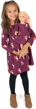 Leveret Girls Cotton Dress with Matching Doll Dress, Printed Design