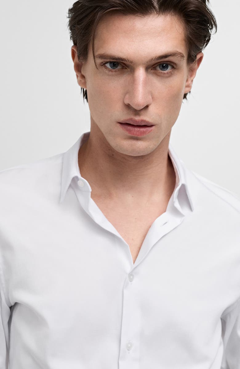 MANGO Slim Fit Stretch Poplin Button-Up Shirt, Alternate, color, White