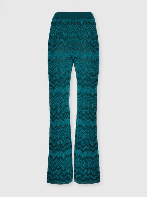 Straight Long Pants In Chevron Pattern