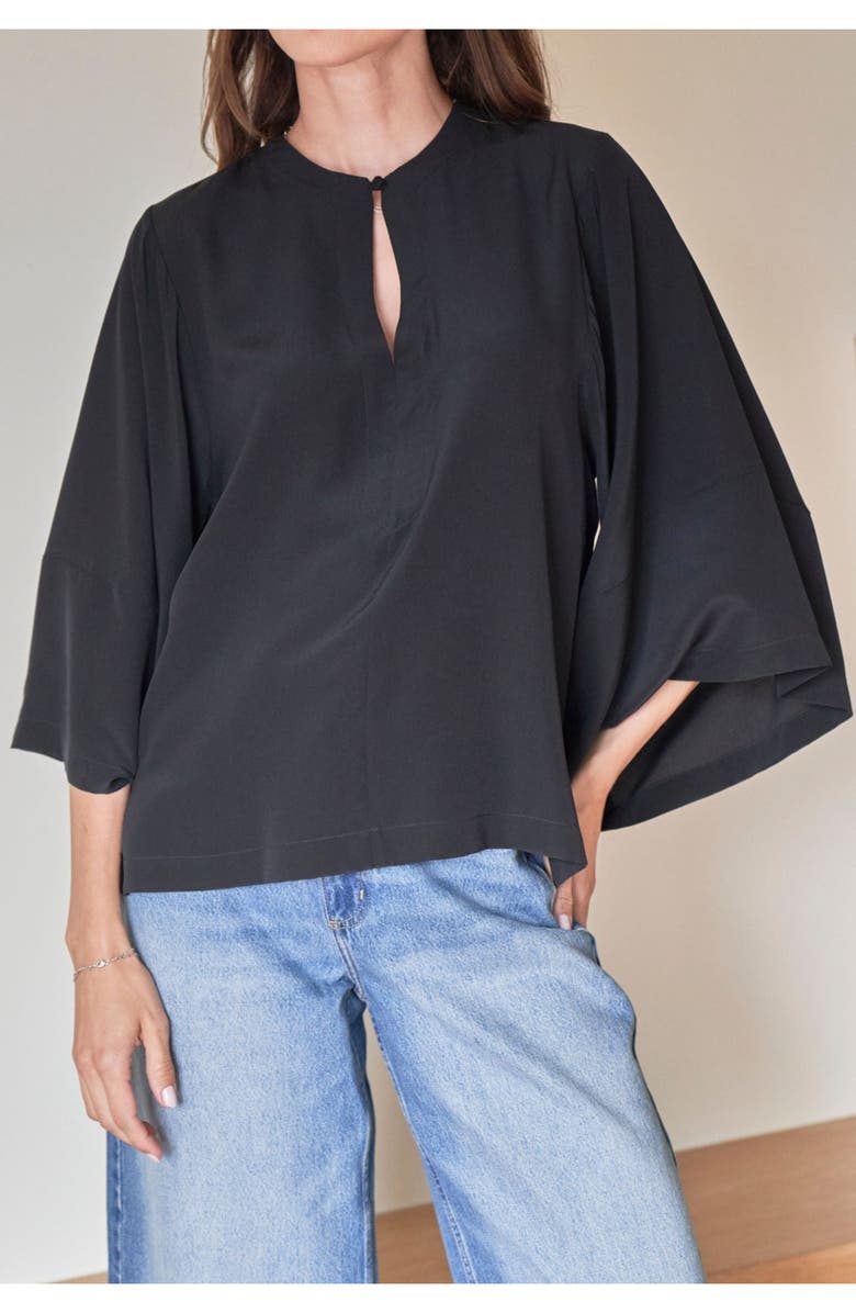 ocean+main Silk Wide Sleeve Top, Alternate, color, Black