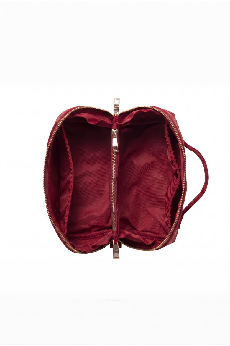 Camellia Romance Velvet Open Flat Makeup Bag, Alternate, color, Cranberry