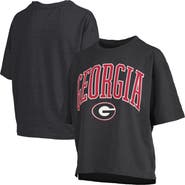 PRESSBOX Women's Pressbox Black Georgia Bulldogs Nelson Arch Over Logo Waist Length Oversized Slub T-Shirt