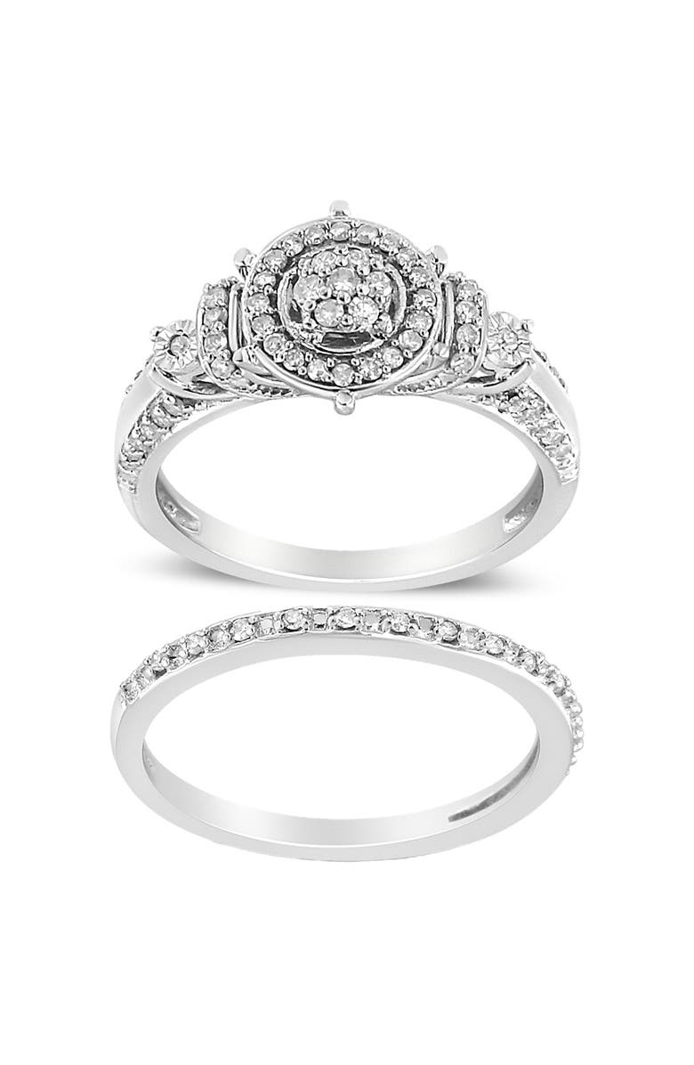Haus of Brilliance Silver 1/3 Cttw Diamond 7 Stone and Halo Engagement Ring and Wedding Band Set, Main, color, Silver