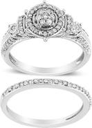 Haus of Brilliance Silver 1/3 Ctw Diamond 7 Stone and Halo Engagement Ring and Wedding Band Set