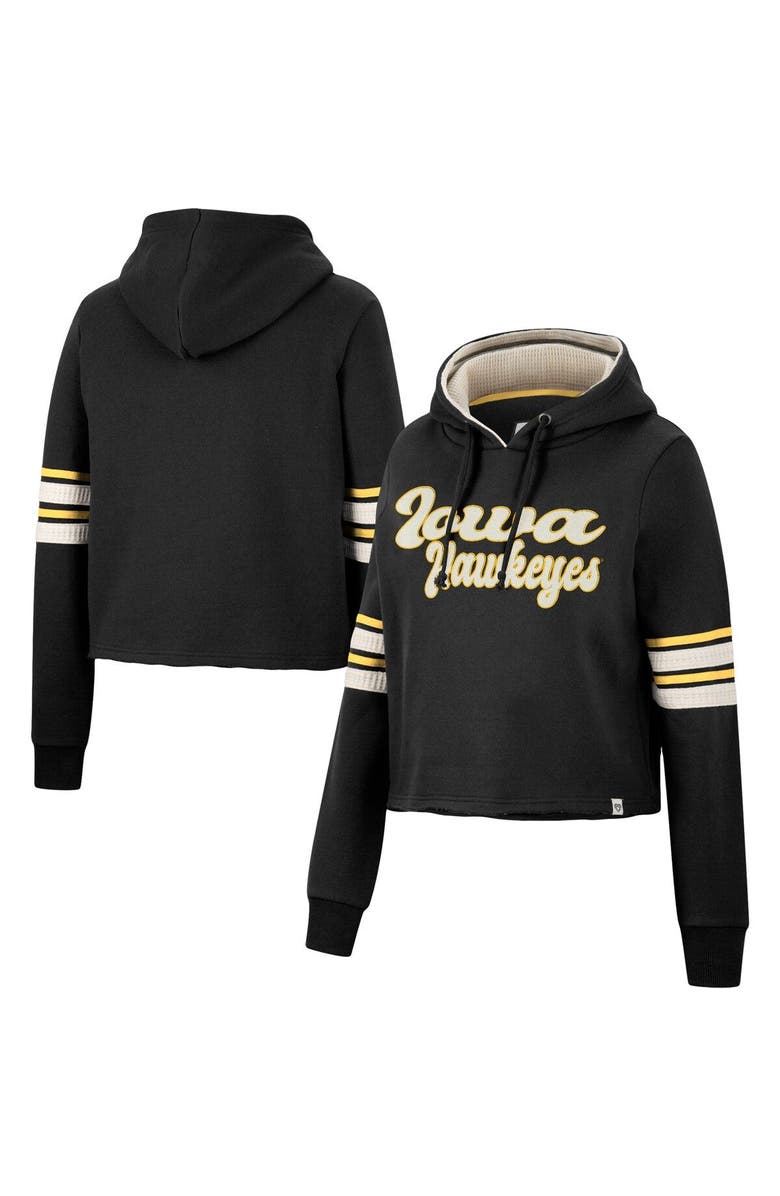 COLOSSEUM Women's Colosseum Black Iowa Hawkeyes Retro Cropped Pullover Hoodie, Main, color, 