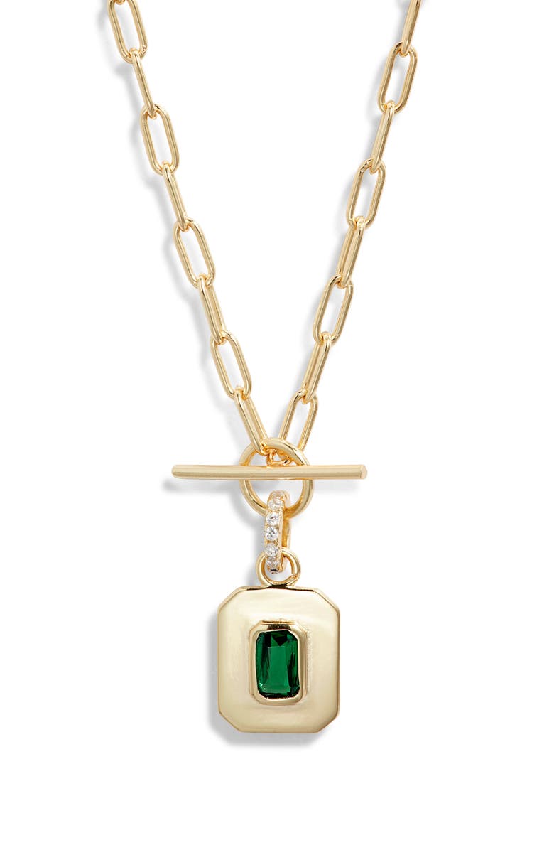 Argento Vivo Sterling Silver Green Cubic Zirconia Toggle Pendant Necklace, Main, color, Gold
