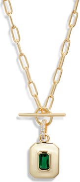 Argento Vivo Sterling Silver Green Cubic Zirconia Toggle Pendant Necklace