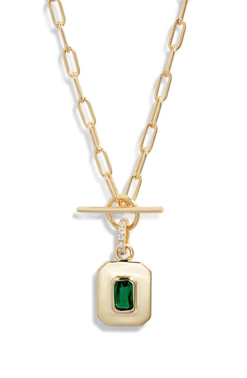 Argento Vivo Sterling Silver Green Cubic Zirconia Toggle Pendant Necklace In Gold