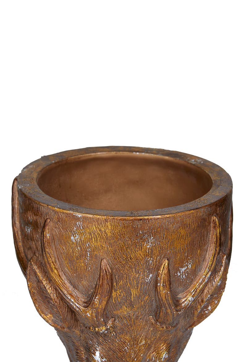Bronzetone Polystone Traditional Deer Planter, Alternate, color, BRONZE