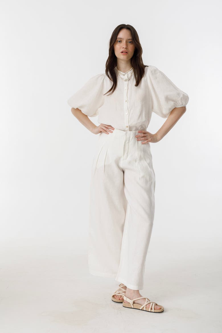Culotte Linen Pants, Alternate, color, Off White