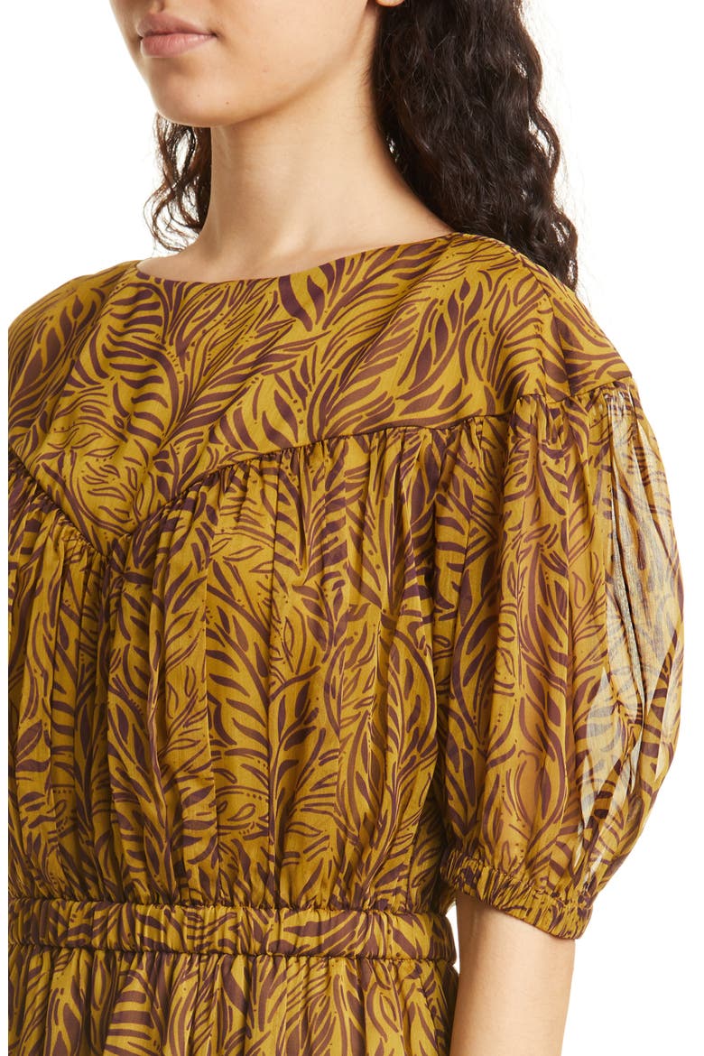 Mairley Leaf Print Ruffle Hem Dress, Alternate, color, MID YELLOW