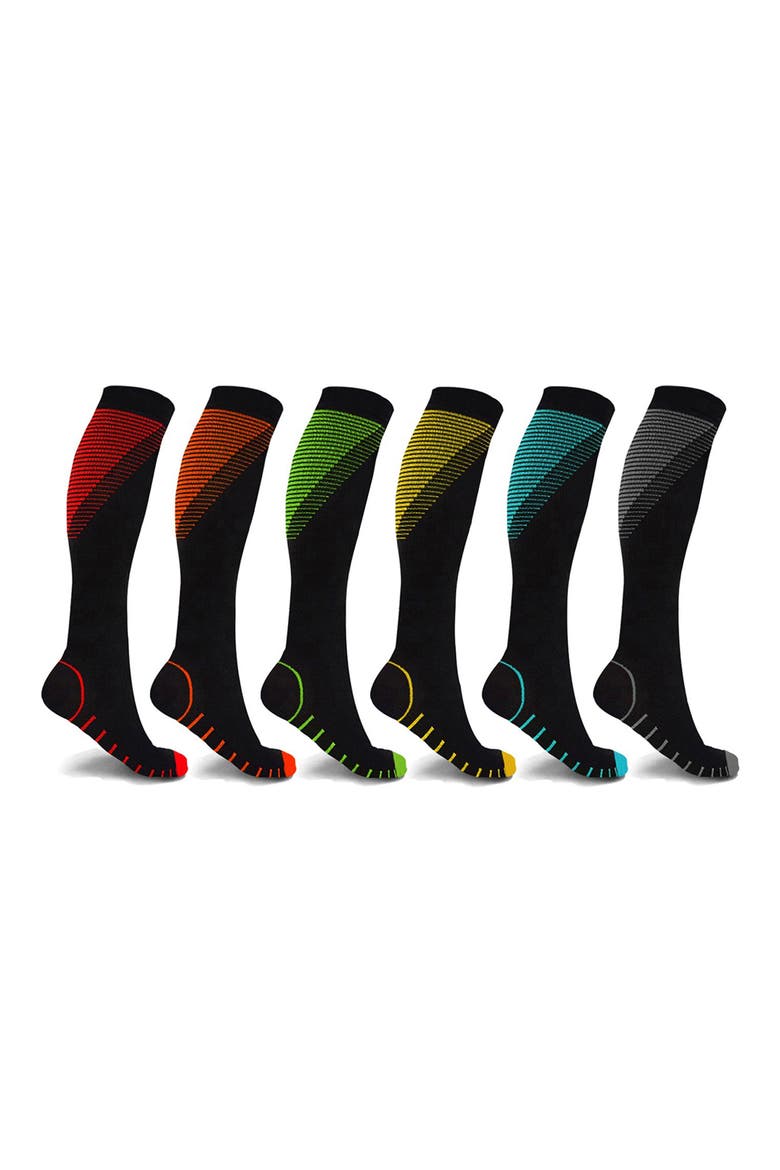 Gender Inclusive Assorted 6-Pack Athletic Graduated Compression Socks, Main, color, BLACK ASSORTED