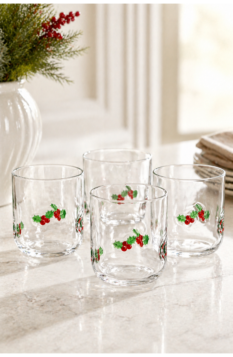 Jeanne Fitz Holly Leaf Icon Glass, Set of 4, Alternate, color, Multi