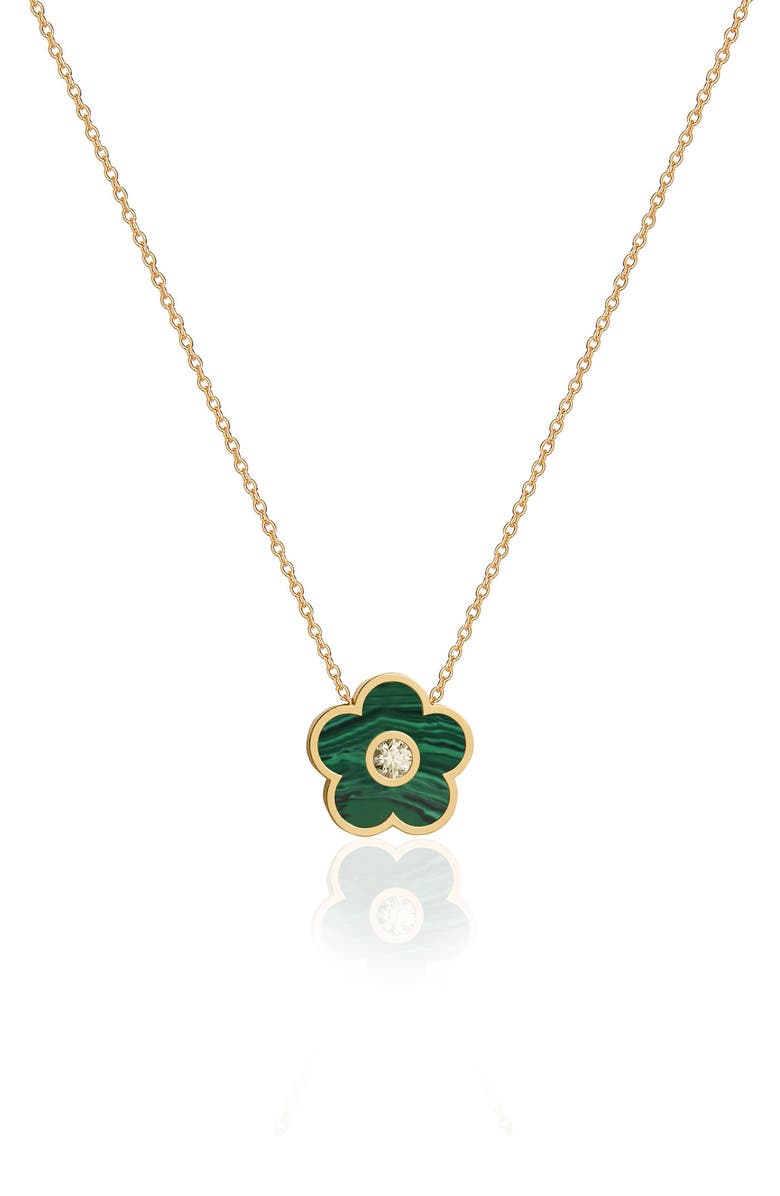 GABI RIELLE Effortless Staples Inlay Flower Pendant Necklace, Main, color, Gold/ Malachite