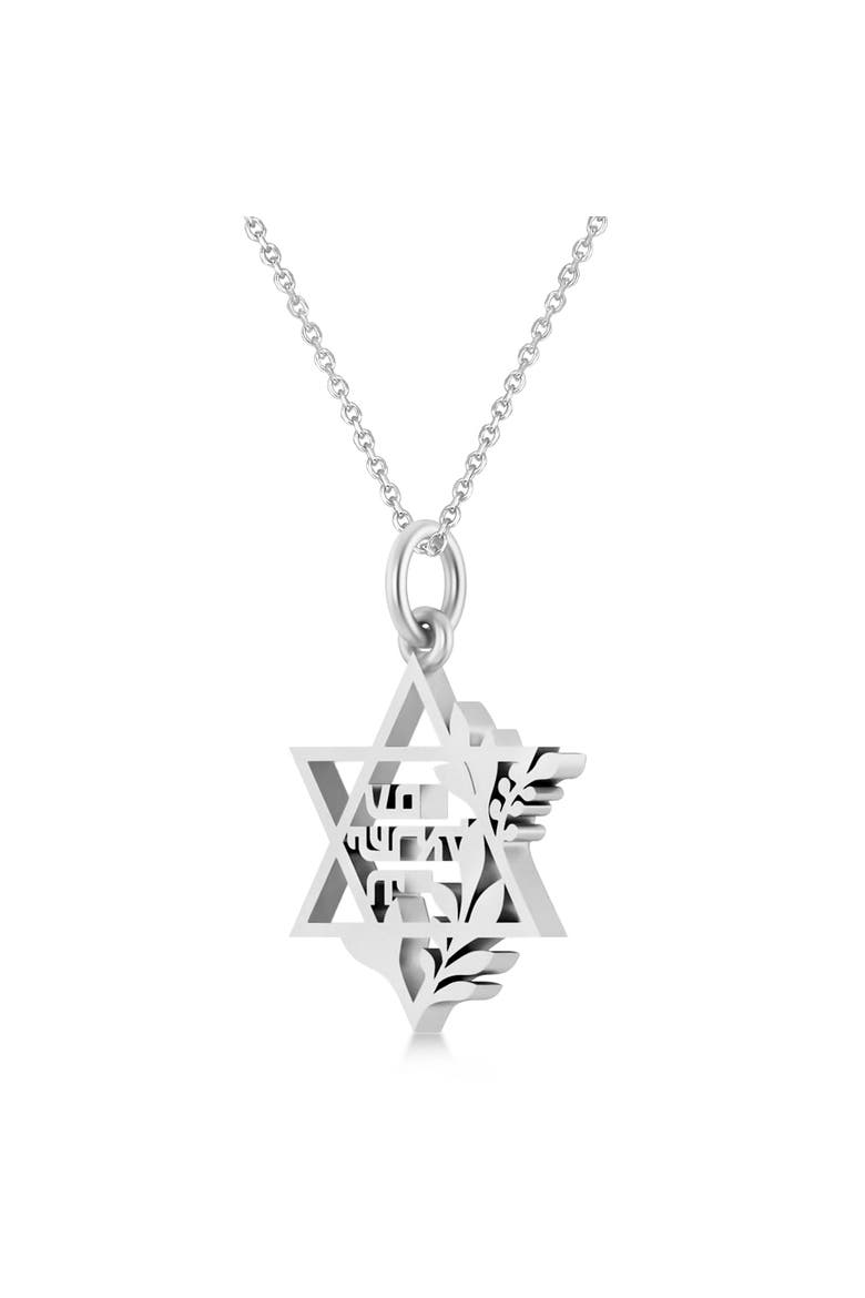 Jewish Star Of David Am Yisrael Chai Pendant Necklace 14K, Alternate, color, White Gold