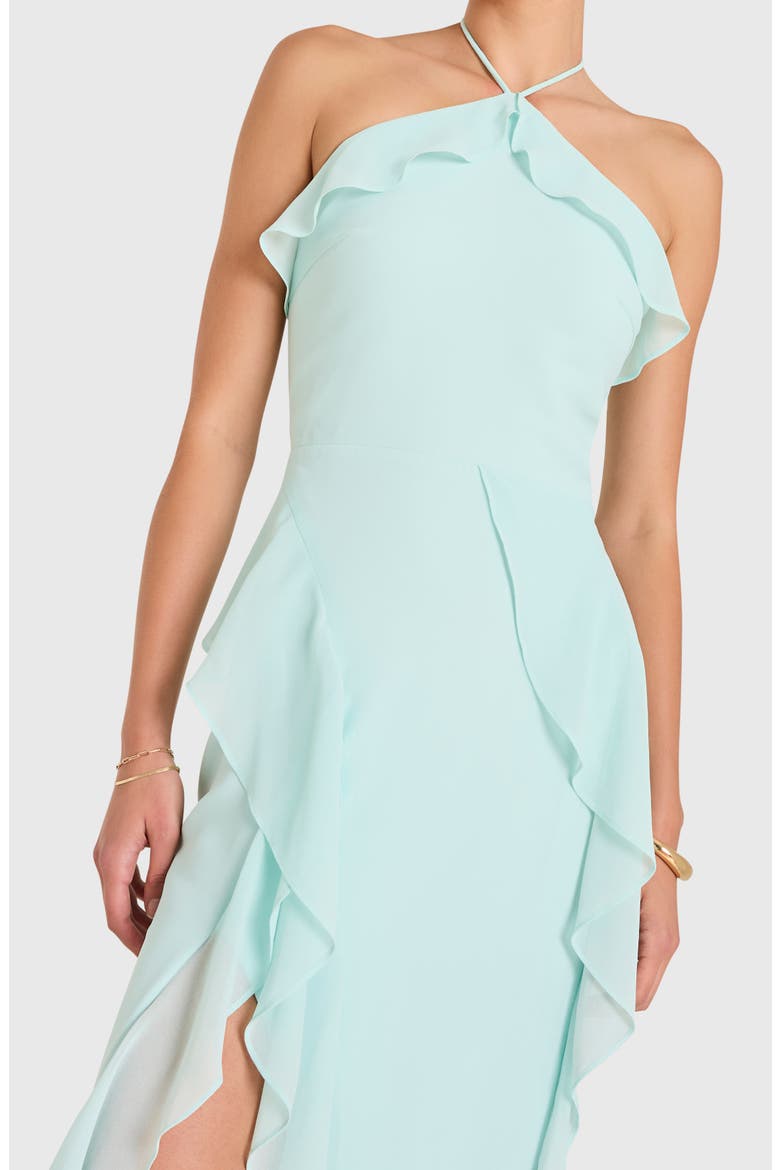 halter neck frill dress Aliza Halter Neck Ruffle Trim Maxi Dress, Orange L