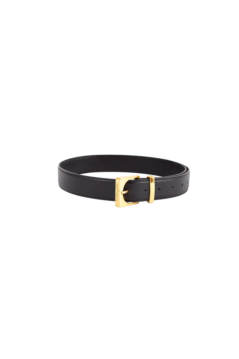 Cube Buckle Goldtone 35mm Leather Belt, Main, color, Black