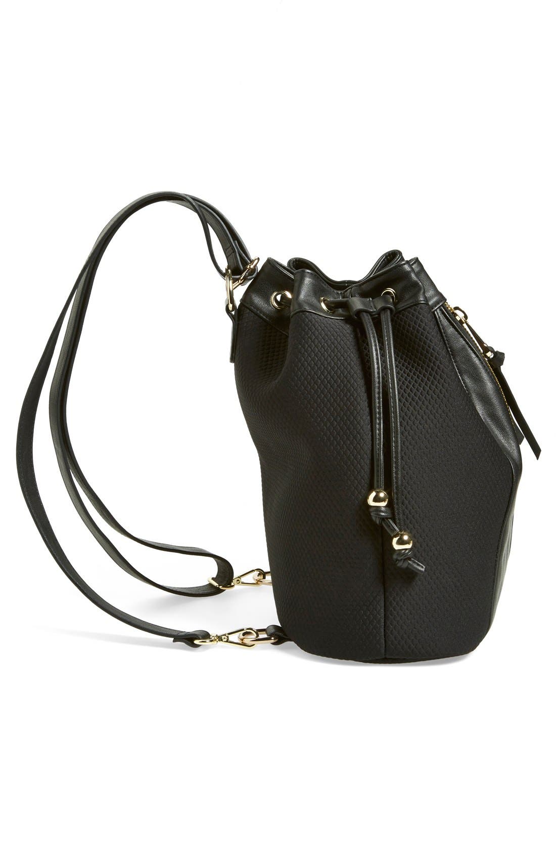 Neoprene Drawstring Backpack, Alternate, color, BLACK
